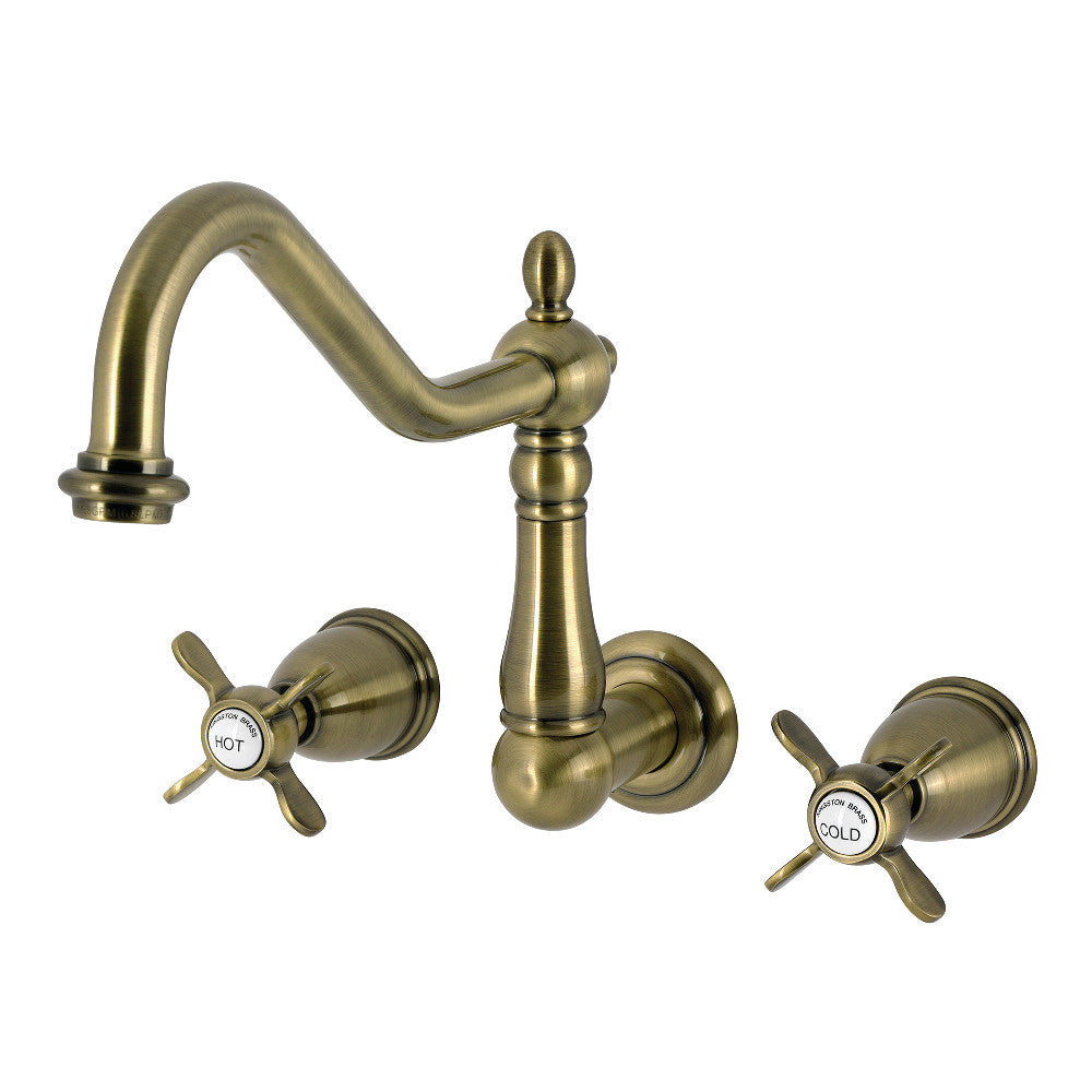 Essex Wall Mount Kitchen Faucet in Antique Brass