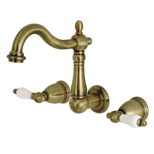 Heritage Wall-Mount Bathroom Faucet in Antique Brass