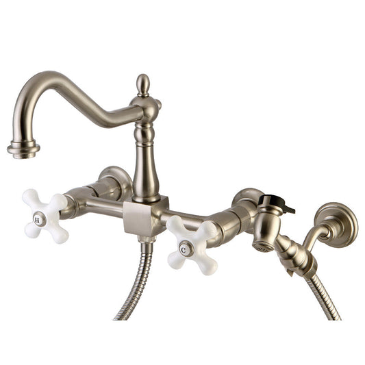 Heritage Wall Mount Kitchen Faucet in Brushed Nickel