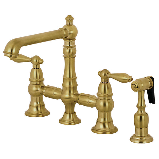 English Country Bridge Kitchen Faucet in Brushed Brass