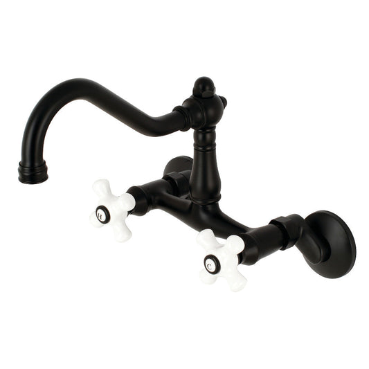 Vintage Wall Mount Kitchen Faucet in Matte Black