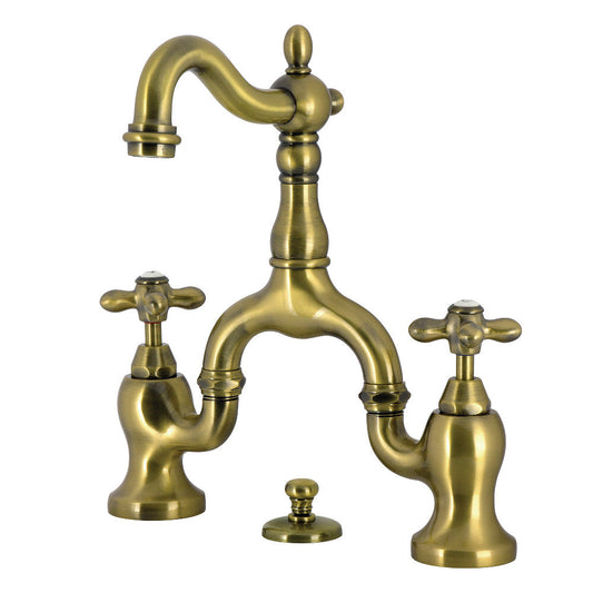 English Country Bridge Bathroom Faucet in Antique Brass