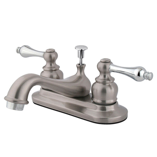 Restoration 4 Inch Centerset Bathroom Faucet in Brushed Nickel/Polished Chrome