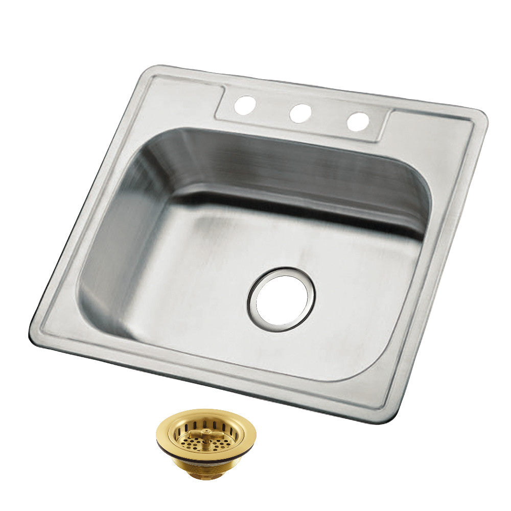 Carefree 25 Inch Drop-In Kitchen Sink in Brushed Brass