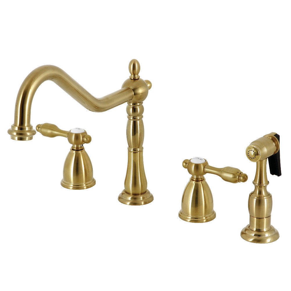 Tudor Widespread Kitchen Faucet in Brushed Brass