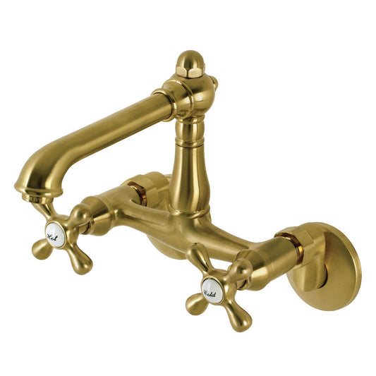English Country Wall Mount Kitchen Faucet in Brushed Brass