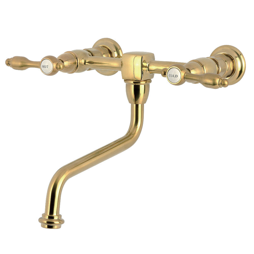 Tudor Wall-Mount Bathroom Faucet in Brushed Brass