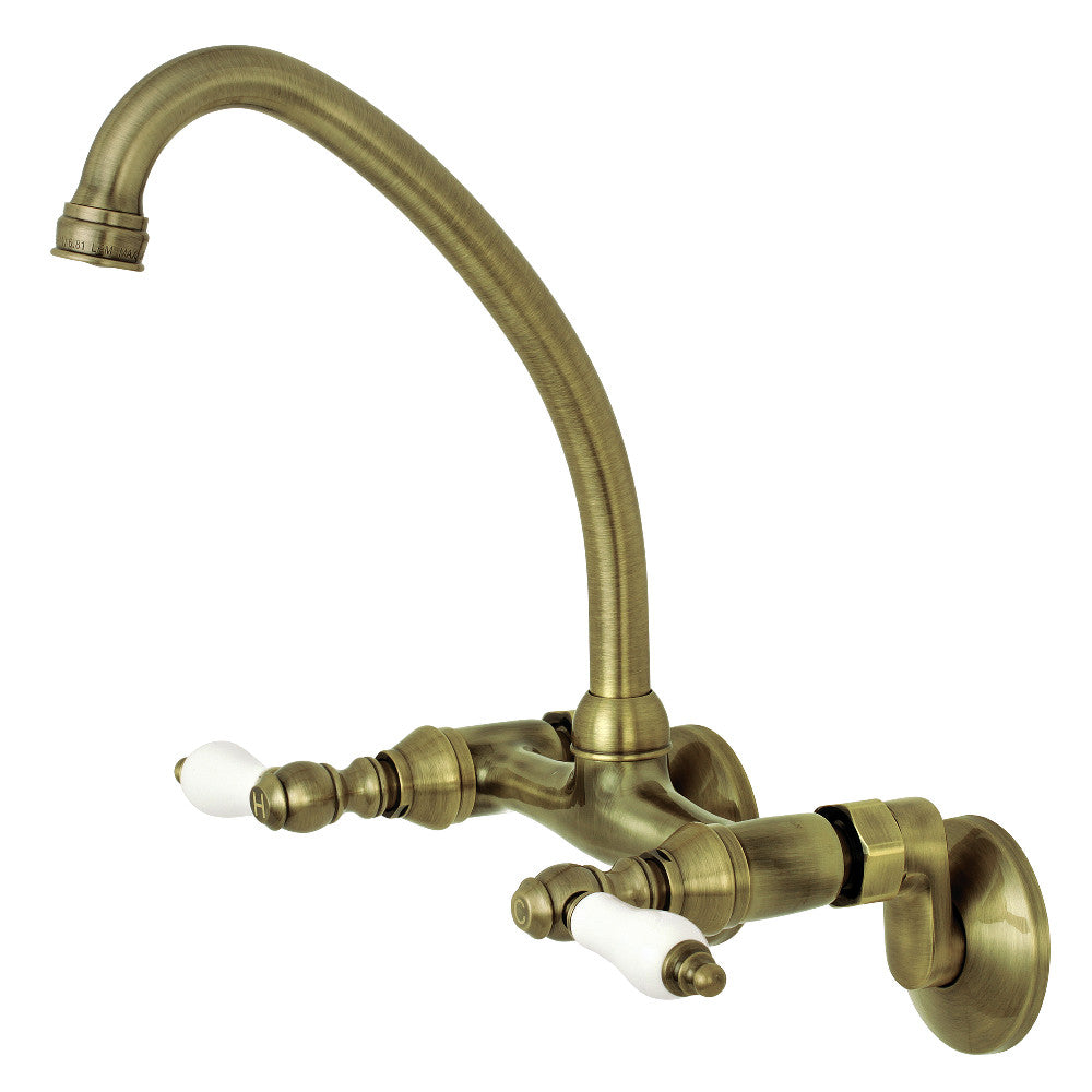 Kingston Wall Mount Kitchen Faucet in Antique Brass