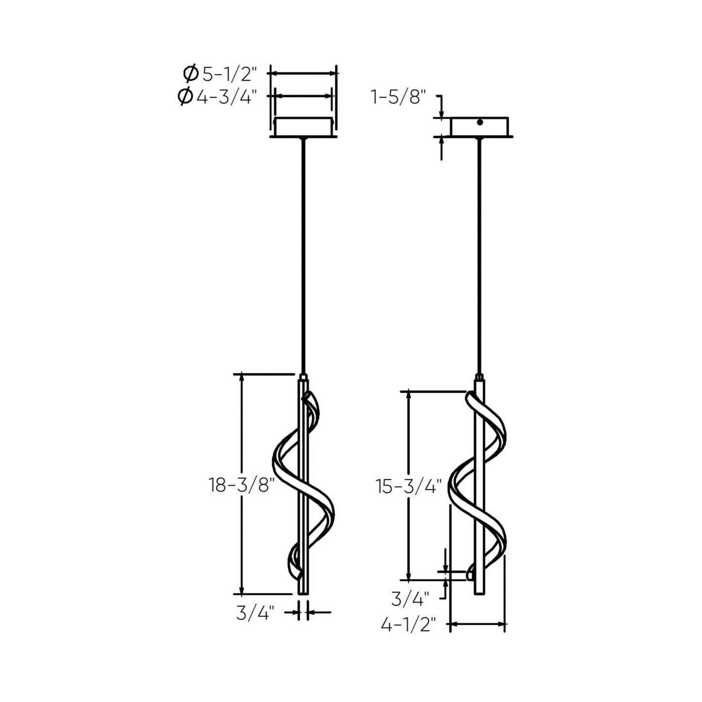 18in vertical swirl pendant, 5CCT - Black