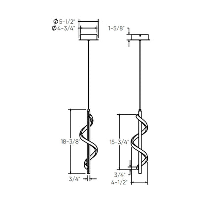 18in vertical swirl pendant, 5CCT - Black