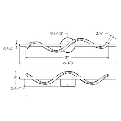 24in horizontal swirl pendant, 5CCT - Black