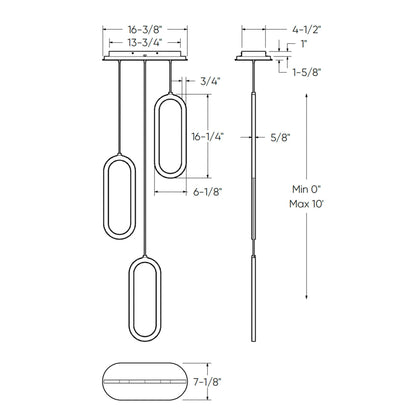 3 vertical oblong pendants with lit cluster 5CCT