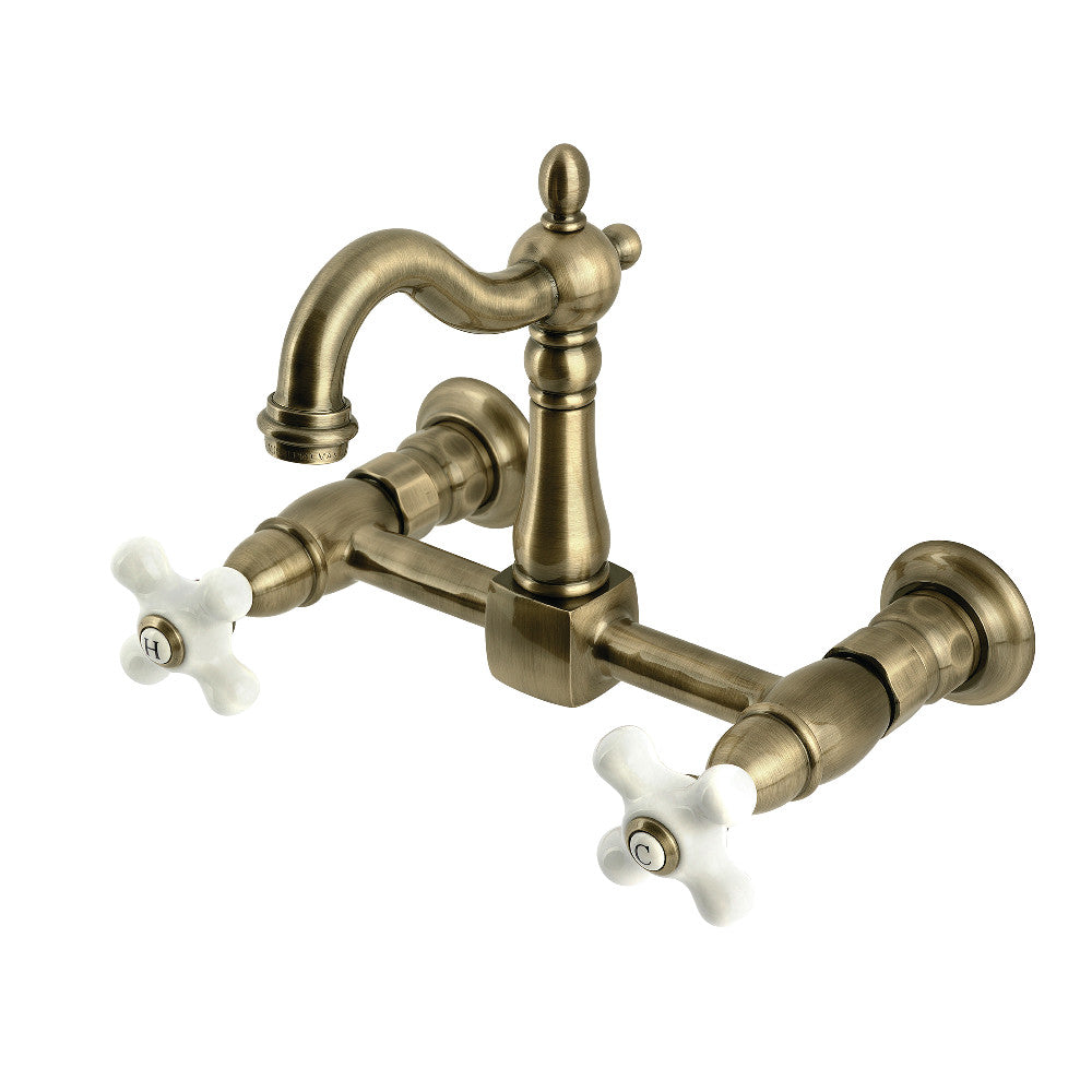 Heritage Wall Mount Kitchen Faucet in Antique Brass
