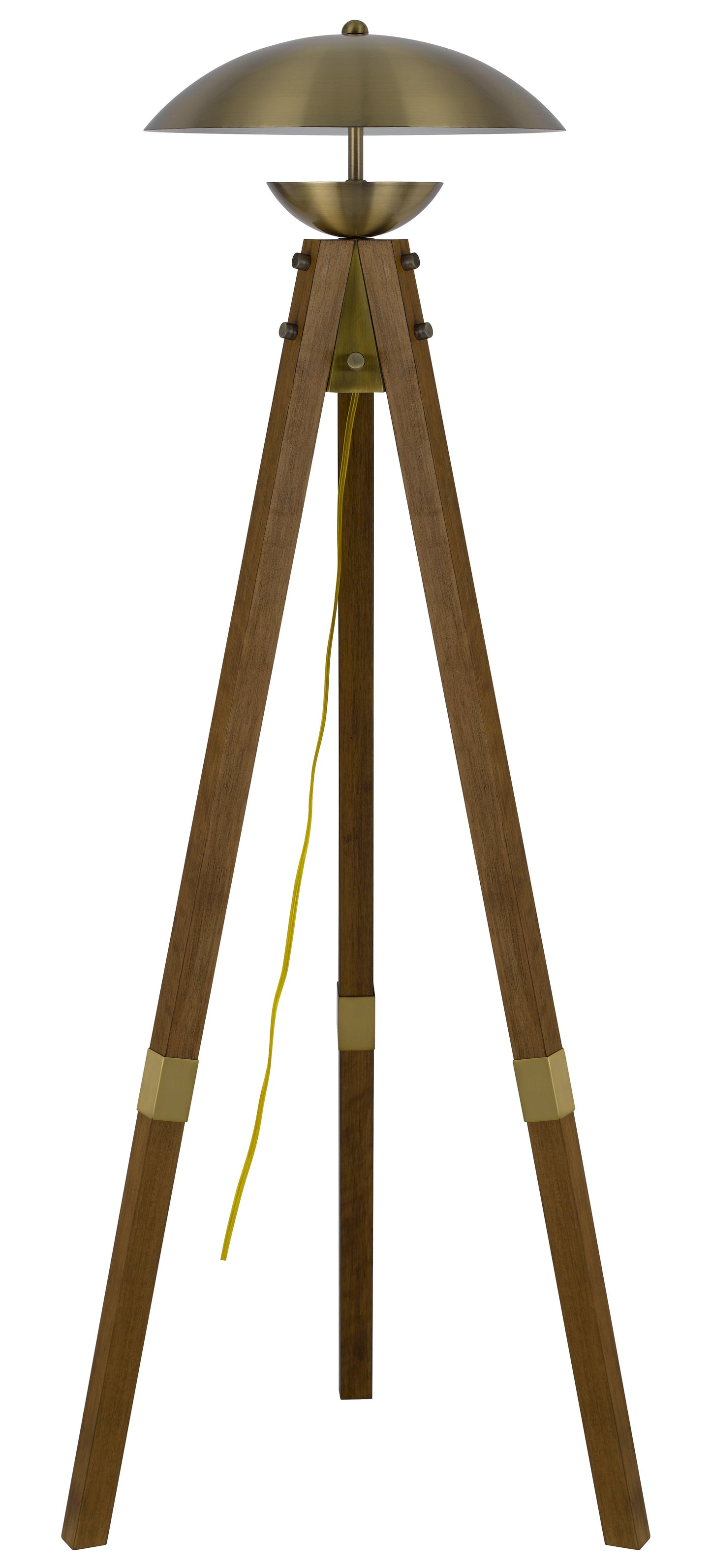 Lakeland 18W intergrated LED tripod birch wood floor lamp with half domed metal shade