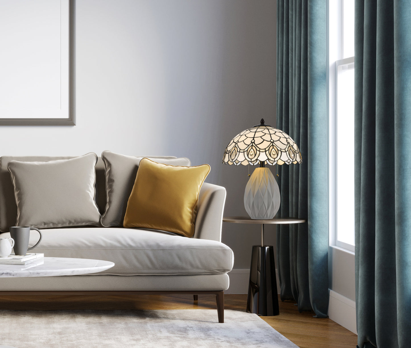 60W X 2 Tiffany Table Lamp With Pull Chain Switch And Resin Lamp Body