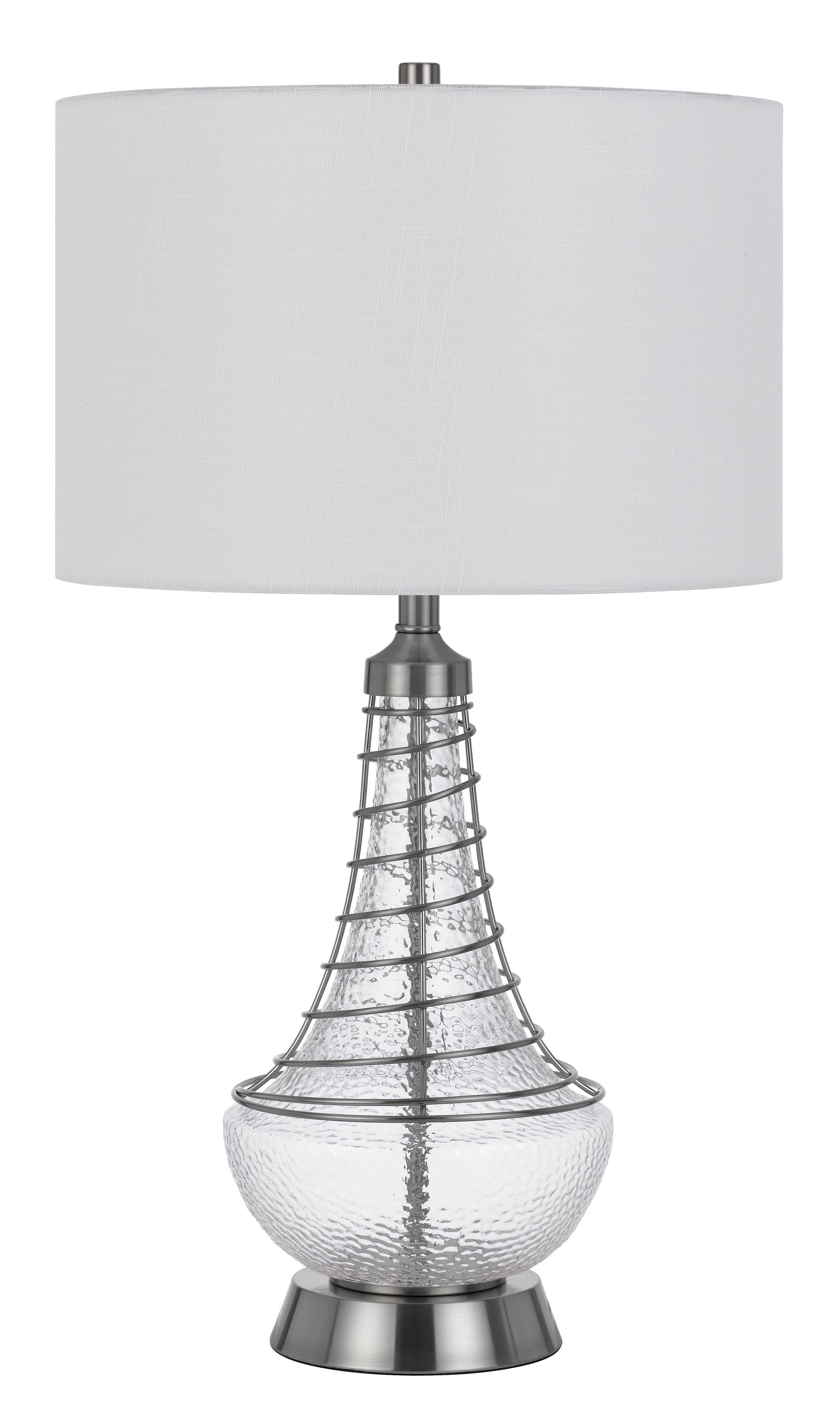 150W 3 way Baraboo glass table lamp with wire guard design and drum fabric shade