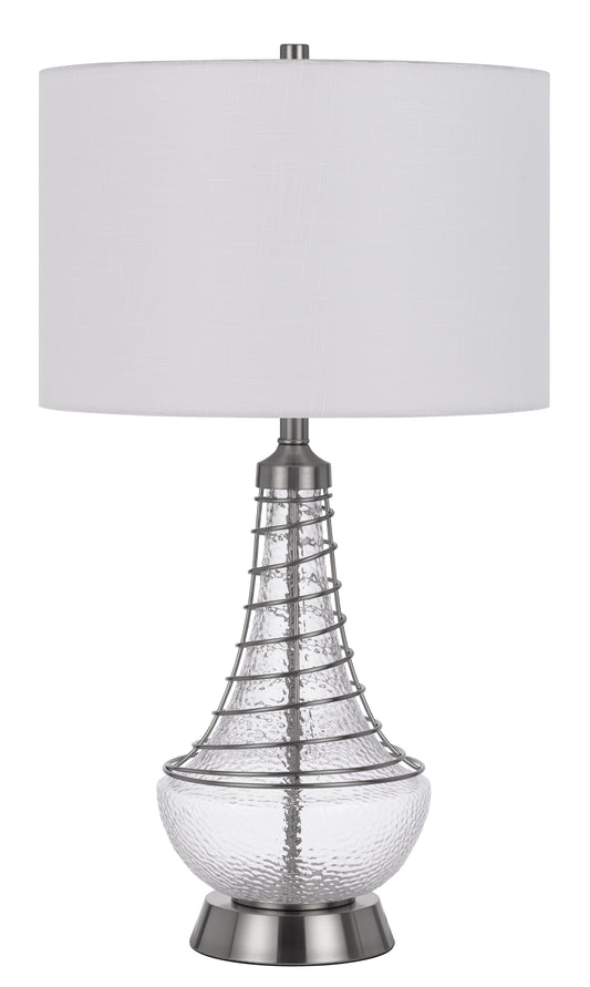 150W 3 way Baraboo glass table lamp with wire guard design and drum fabric shade