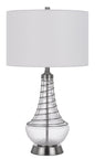 150W 3 way Baraboo glass table lamp with wire guard design and drum fabric shade