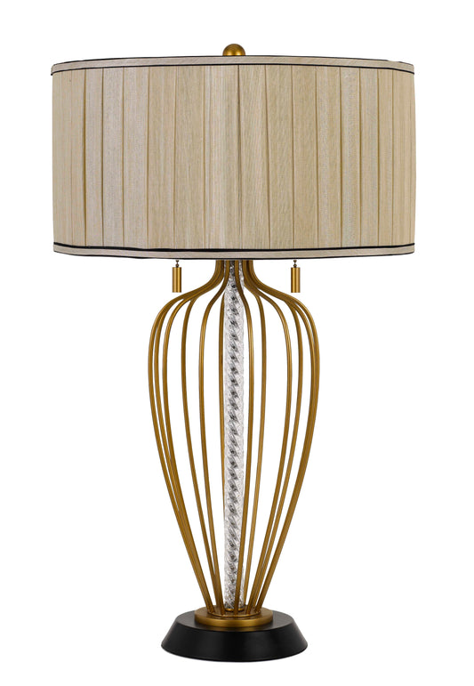 Laval 60W X 2 Metal Table Lamp With Pleated Softback Fabric Shade And Pull Chain Switch