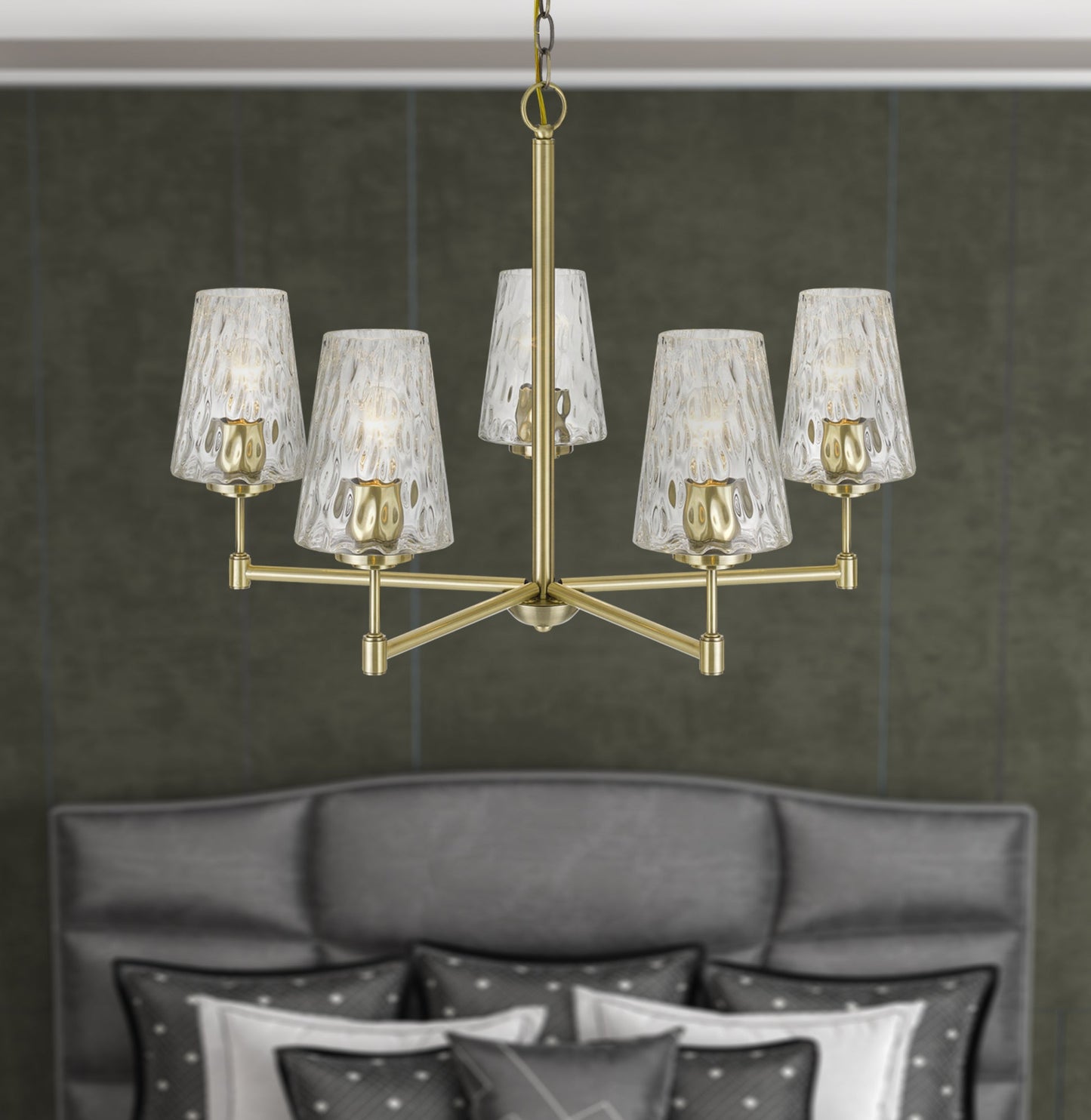 60W X 5 Crestwood Metal Chandelier With Textured Glass Shades