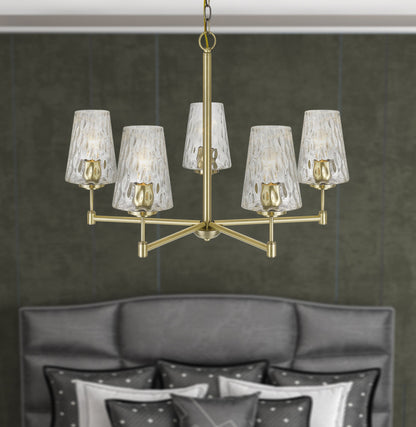 60W X 5 Crestwood Metal Chandelier With Textured Glass Shades