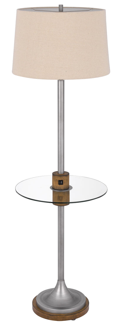 150W 3 Way Lavaca Metal Floor Lamp With Glass Tray Table And 1 Usb And 1 Type C Usb Charging Ports And Rubber Wood Center Font And Base
