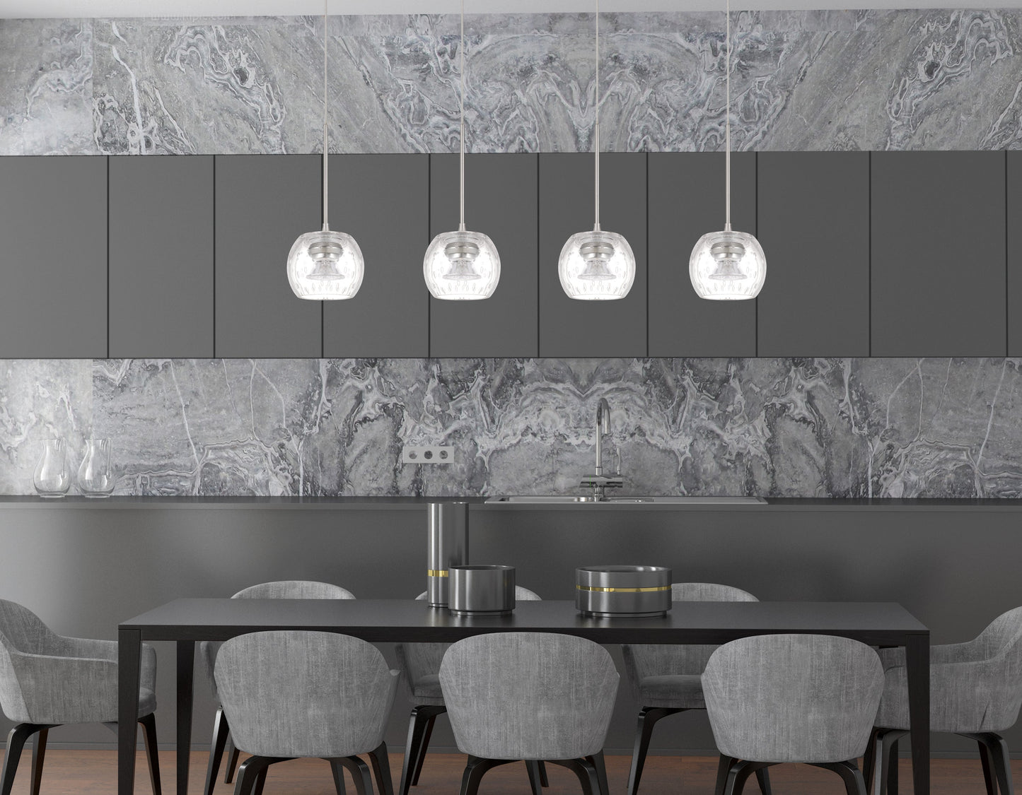 Ithaca Dimmable LED Mini Pendant With Clear Bubbled Glass