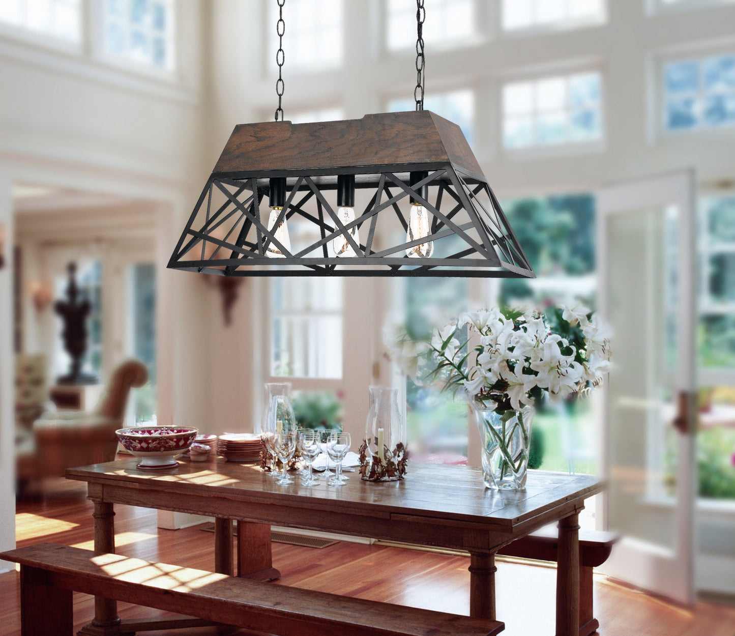 60W X 3 ANTONIO WOOD CHANDELIER