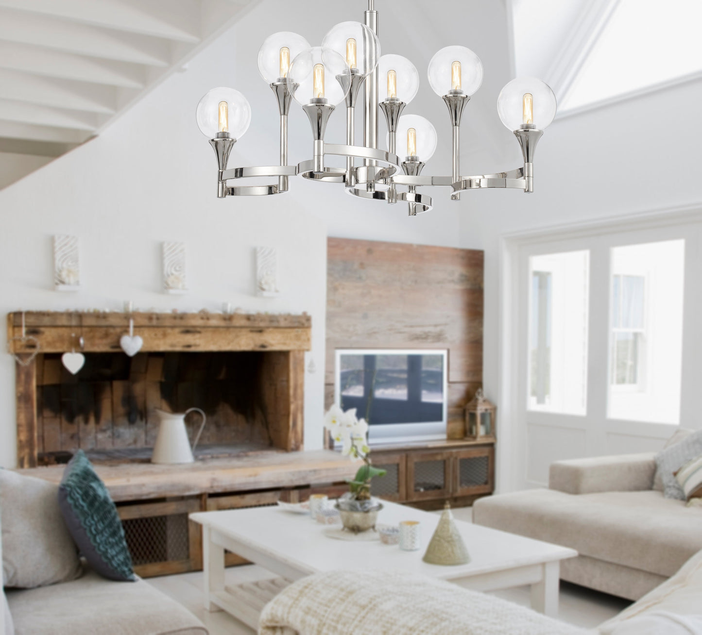 15W X 8 Milbank Metal Chandelier And Clear Round Glass Shades