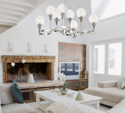 15W X 8 Milbank Metal Chandelier And Clear Round Glass Shades