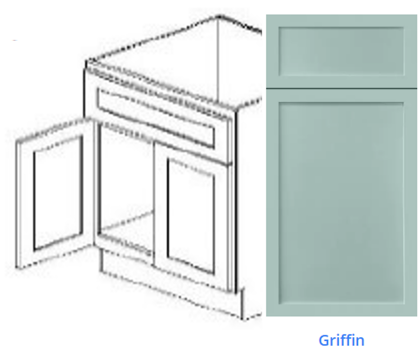 Custom Frameless Cabinet 36 in. vanity sink base with 2 doors and false drawer panel