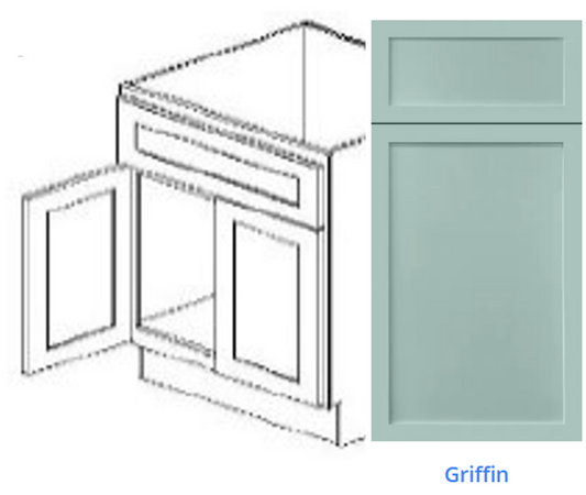 Custom Frameless Cabinet 36 in. vanity sink base with 2 doors and false drawer panel