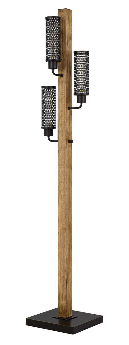 60W X 3 Lenox Lantern Style Rubber Wood / Metal Floor Lamp With Mesh Metal Shades