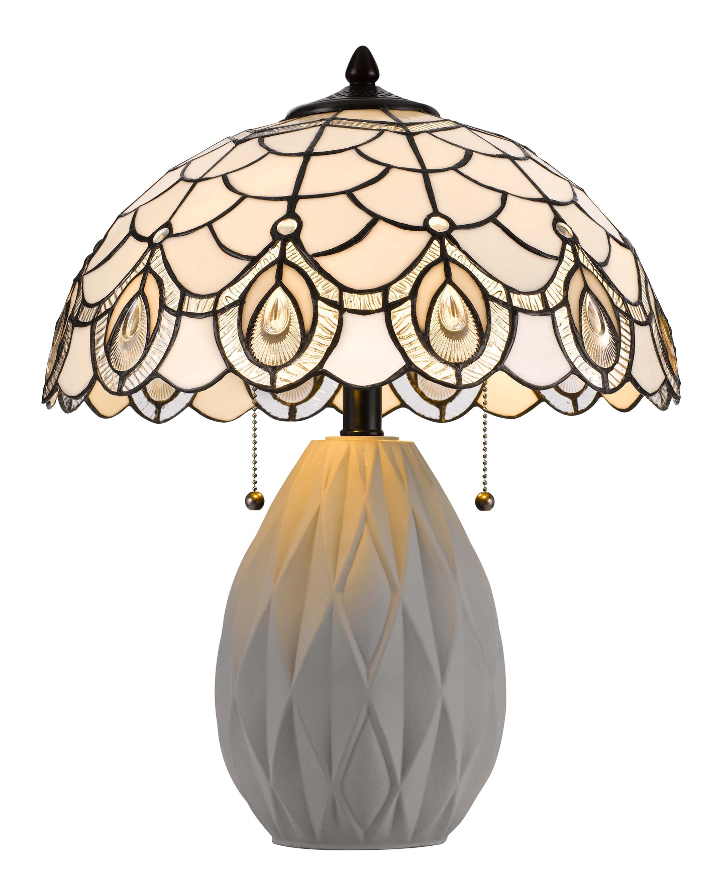 60W X 2 Tiffany Table Lamp With Pull Chain Switch And Resin Lamp Body