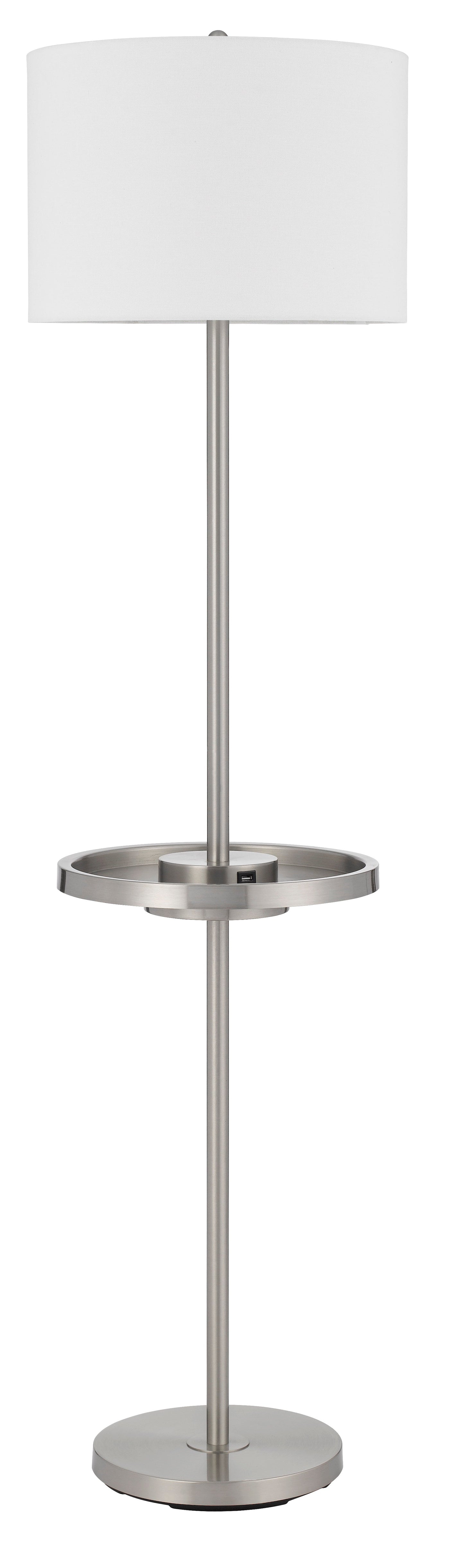 Crofton Metal Floor Lamp With Metal Tray Table And 2 Usb Charging Ports And A Weight Base.