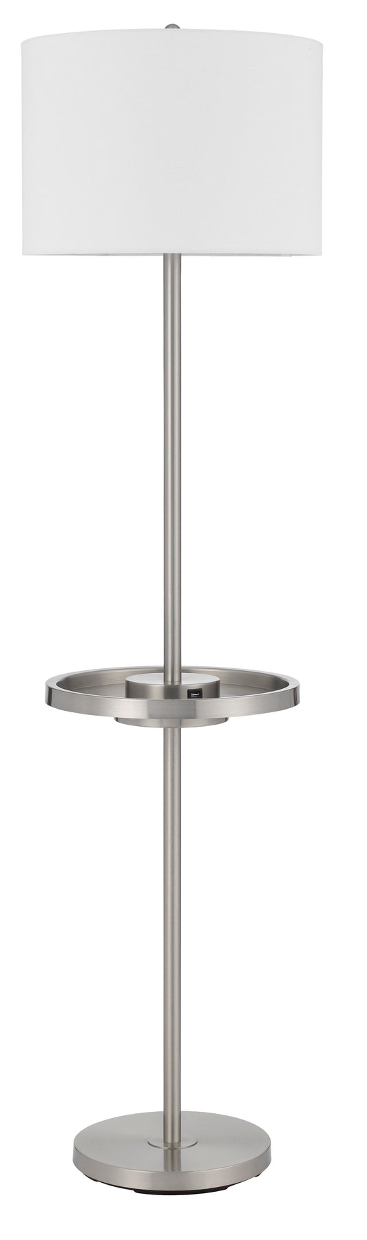 Crofton Metal Floor Lamp With Metal Tray Table And 2 Usb Charging Ports And A Weight Base.
