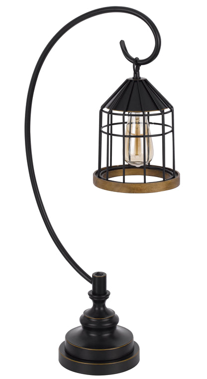 60W Valparaiso Downbridge Metal Table Lamp With Lantern Style Metal And Pine Wood Shade