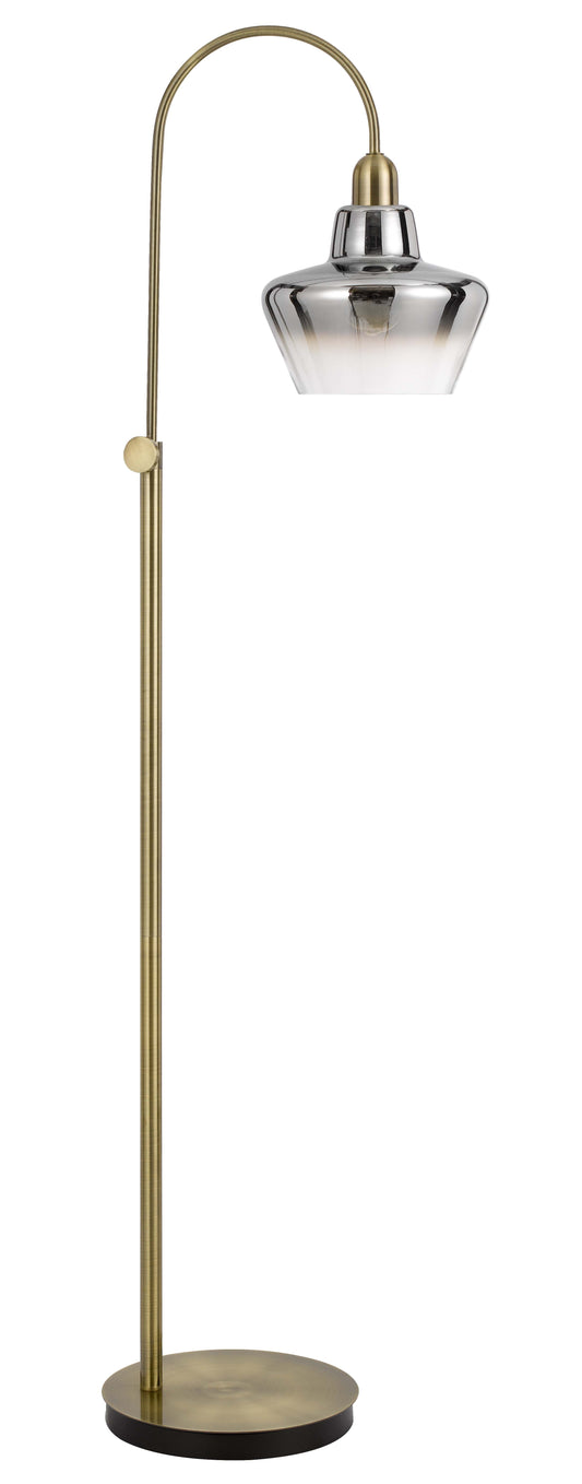 40W Duxbury Metal Arc Floor Lamp With Electoral Plated Smoked Glass Shade