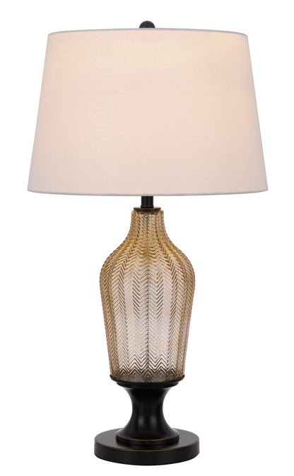 150W 3 Way Fluted Column Glass Table Lamp With Metal Base