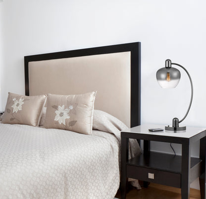 40W Brookline Metal Arc Table Lamp With Electoral Plated Smoked Glass Shade And On Off Rocker Switch