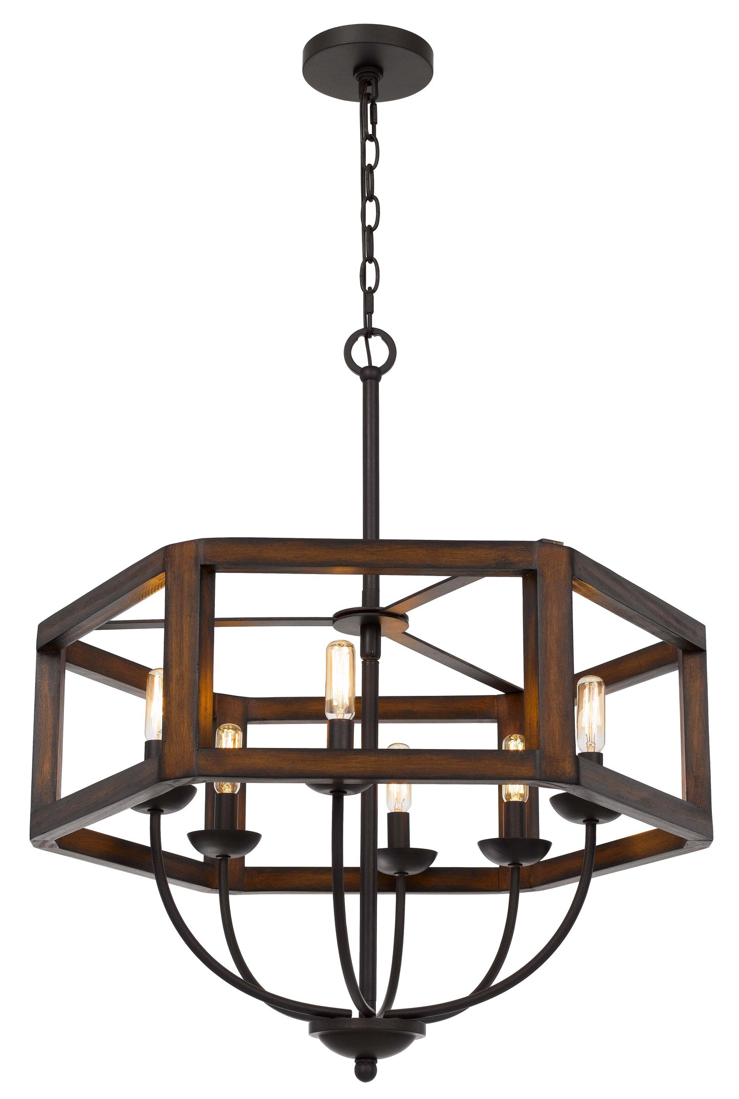 60W X 6 Renton Hexagon Rubber Wood / Metal Chandelier