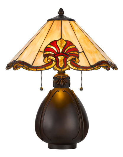 60W X 2 Tiffany Table Lamp With Pull Chain Switch With Resin Lamp Body
