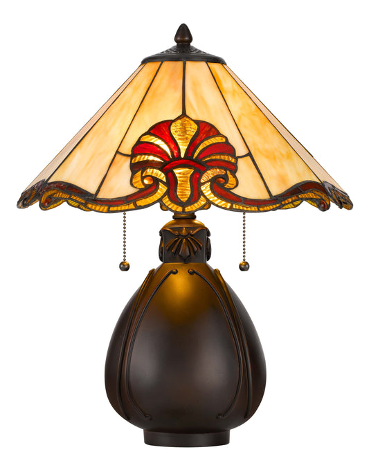 60W X 2 Tiffany Table Lamp With Pull Chain Switch With Resin Lamp Body