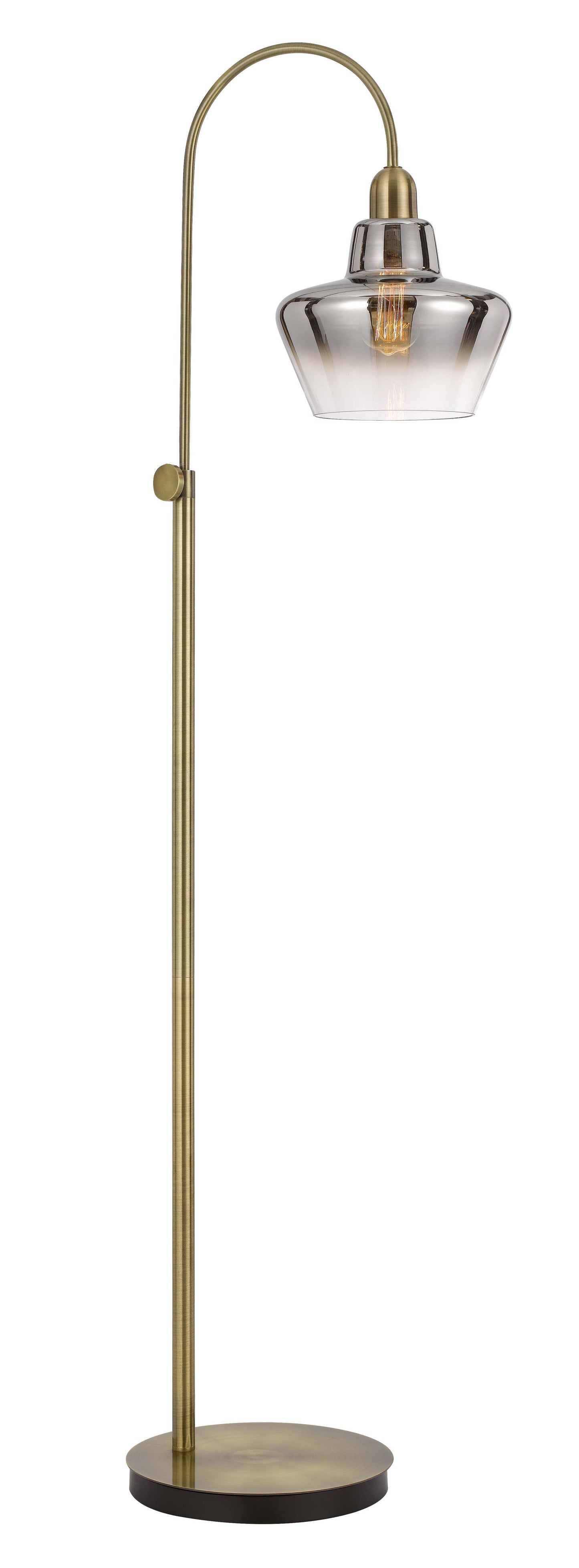 40W Duxbury Metal Arc Floor Lamp With Electoral Plated Smoked Glass Shade