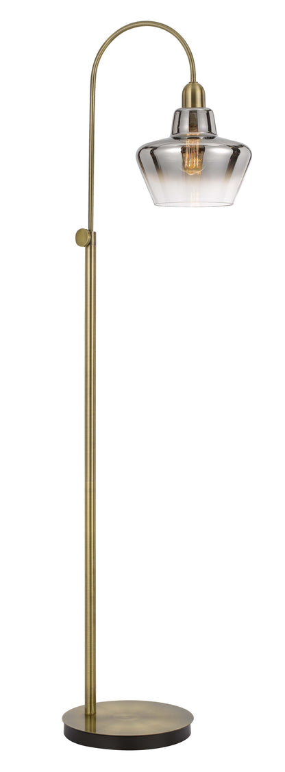 40W Duxbury Metal Arc Floor Lamp With Electoral Plated Smoked Glass Shade