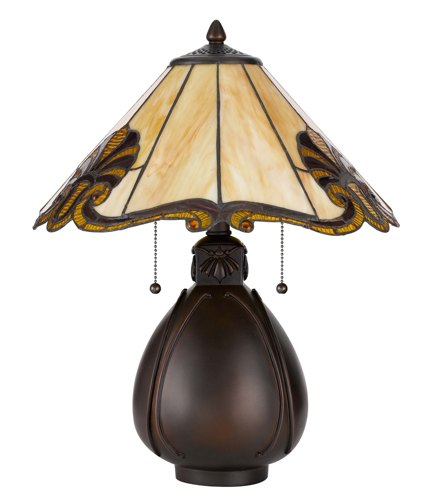 60W X 2 Tiffany Table Lamp With Pull Chain Switch With Resin Lamp Body