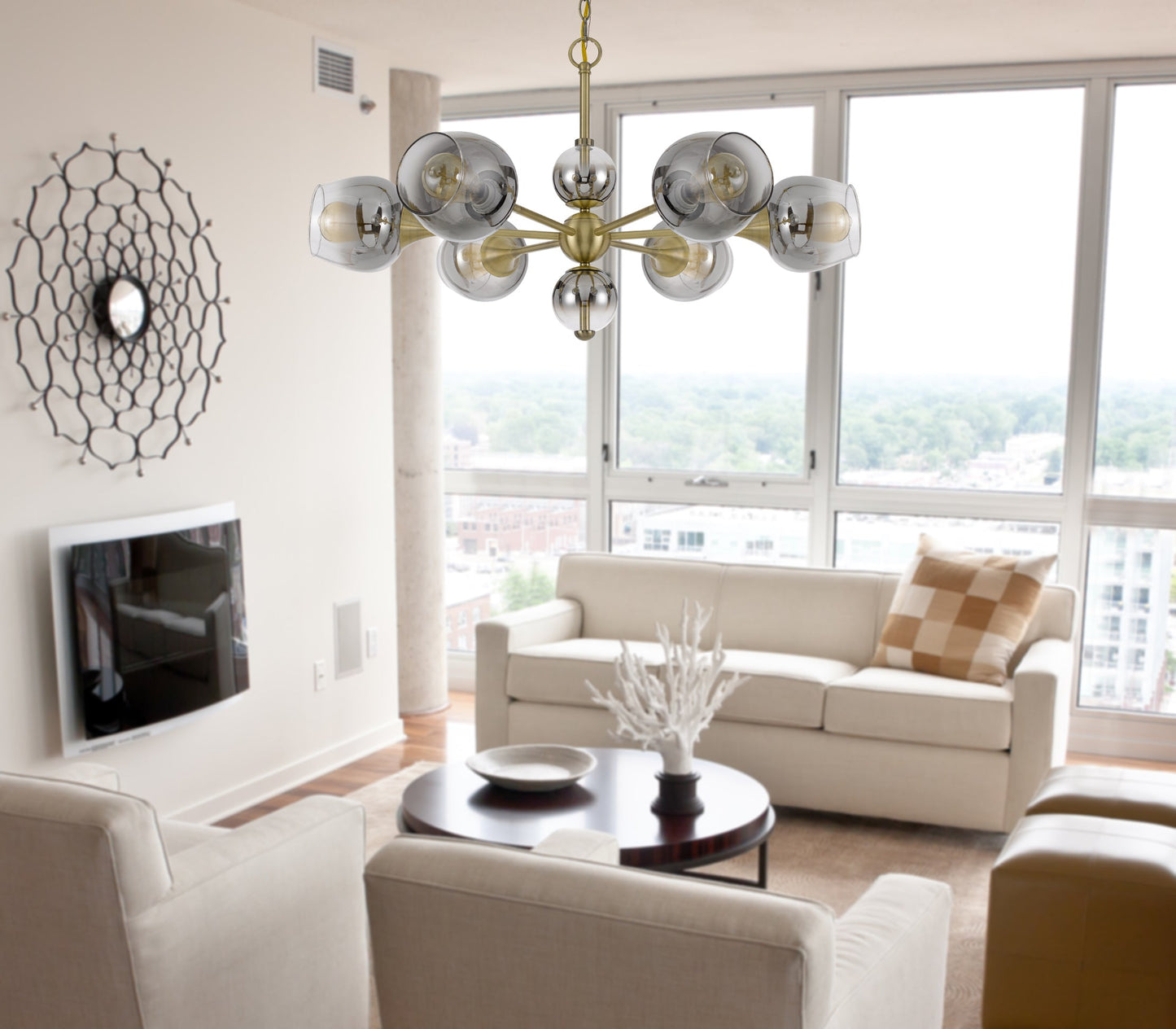 60W X 6 Pendleton Metal Chandelier With Electoral Plated Smoked Glass Shades