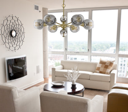 60W X 6 Pendleton Metal Chandelier With Electoral Plated Smoked Glass Shades