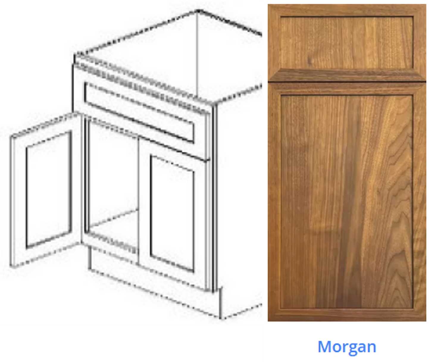 Custom Frameless Cabinet 36 in. sink base with 2 doors and sink panel