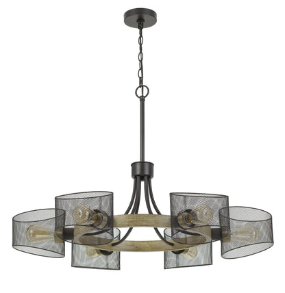 60W X 6 Dronten Metal/Wood Chandelier With Mesh Shades (Edison Bulbs Are Not Included)